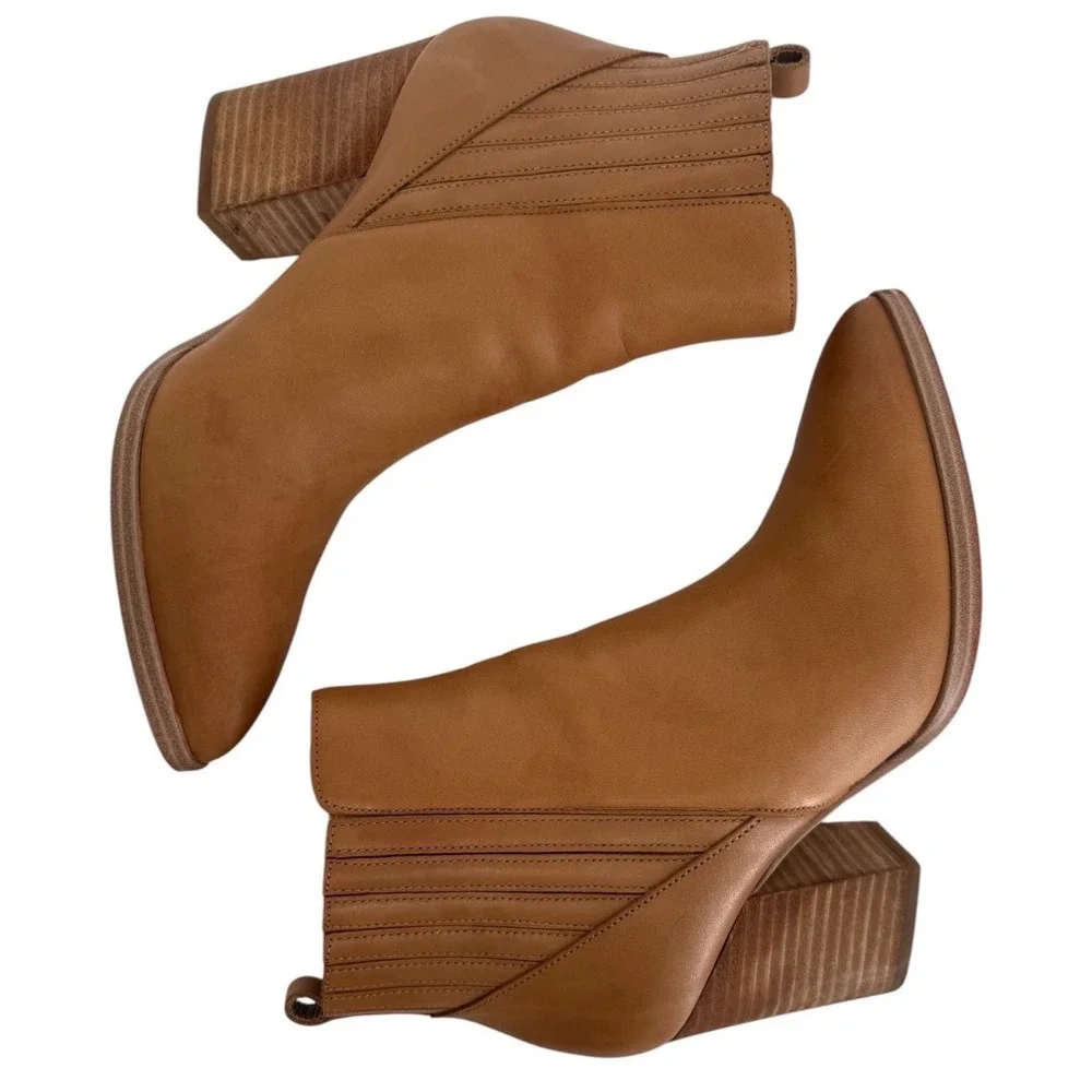 Marc Fisher Womens Alva Pointed Toe Leather Block Heel Ankle Boots Tan Size 7.5M
